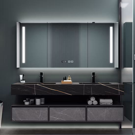 Vama 30 Inch Espresso Plywood Marble Top Bathroom Cabinet with Ceramic Basin
