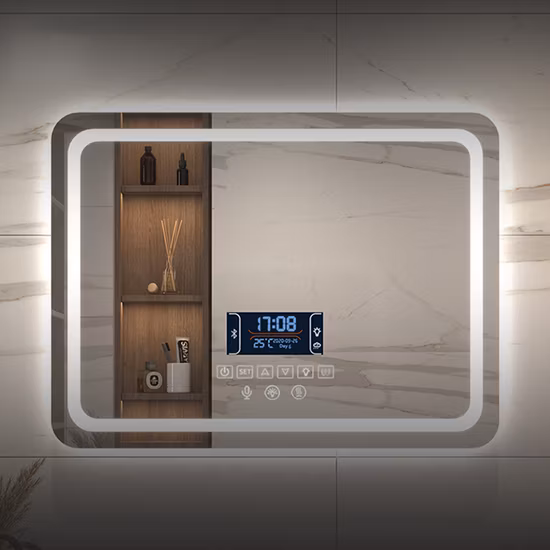 Hotel Smart Frameless Touch Screen Dimmer Lights Contemporary Bathroom LED Backlit Mirror