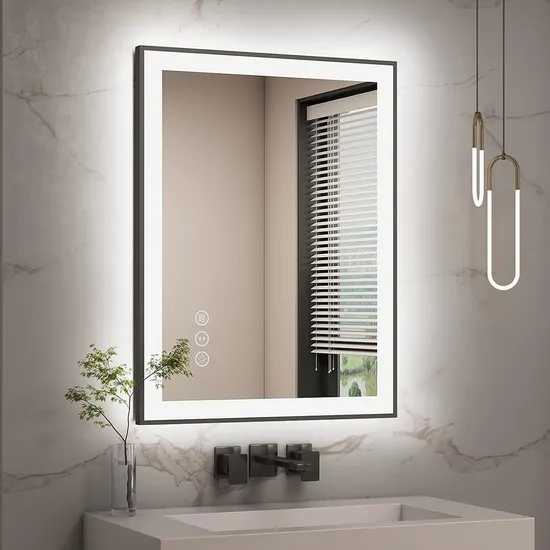 3X Magnifier Wholesale Big Aluminum Framed Touch Light Anti Fog Rectangule Bathroom LED Wall Silver Mirror with Lights