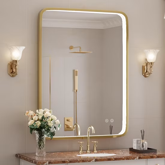 3X Magnifier Wholesale Big Aluminum Framed Touch Light Anti Fog Rectangule Bathroom LED Wall Silver Mirror with Lights