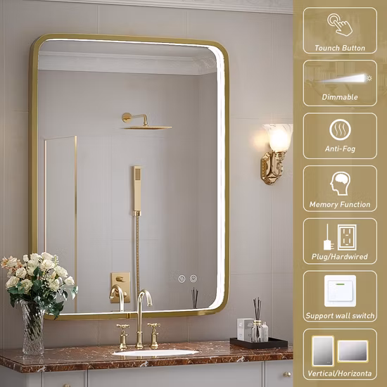 3X Magnifier Wholesale Big Aluminum Framed Touch Light Anti Fog Rectangule Bathroom LED Wall Silver Mirror with Lights
