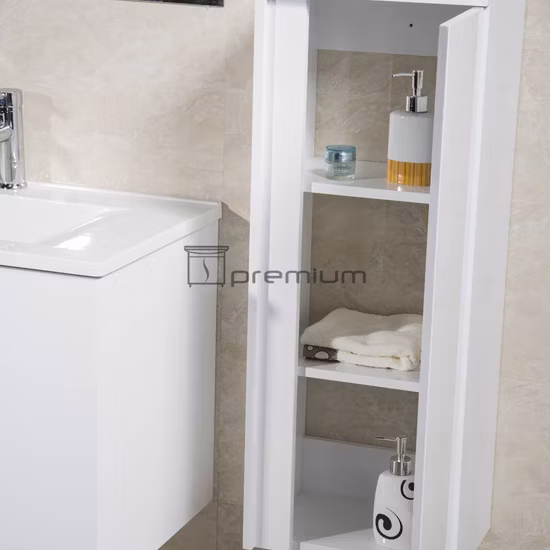 Modern Wall Mounted Single Sink Ceramic Basin Waterproof PVC Bathroom Furniture Silver Mirror Vanity Storage Cabinet