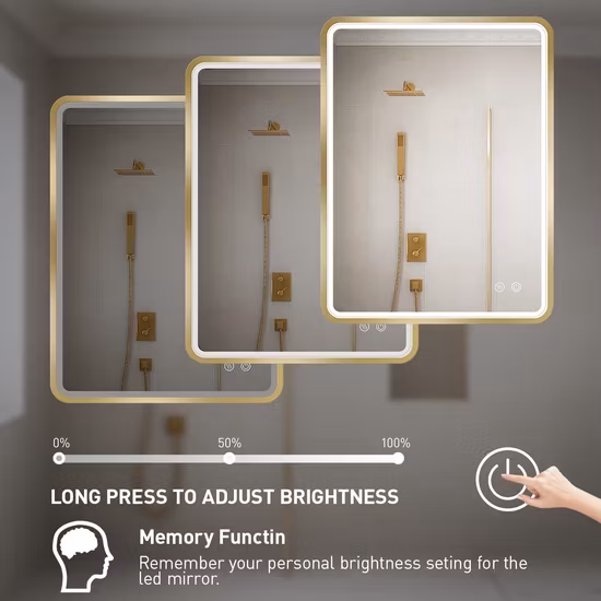 3X Magnifier Wholesale Big Aluminum Framed Touch Light Anti Fog Rectangule Bathroom LED Wall Silver Mirror with Lights